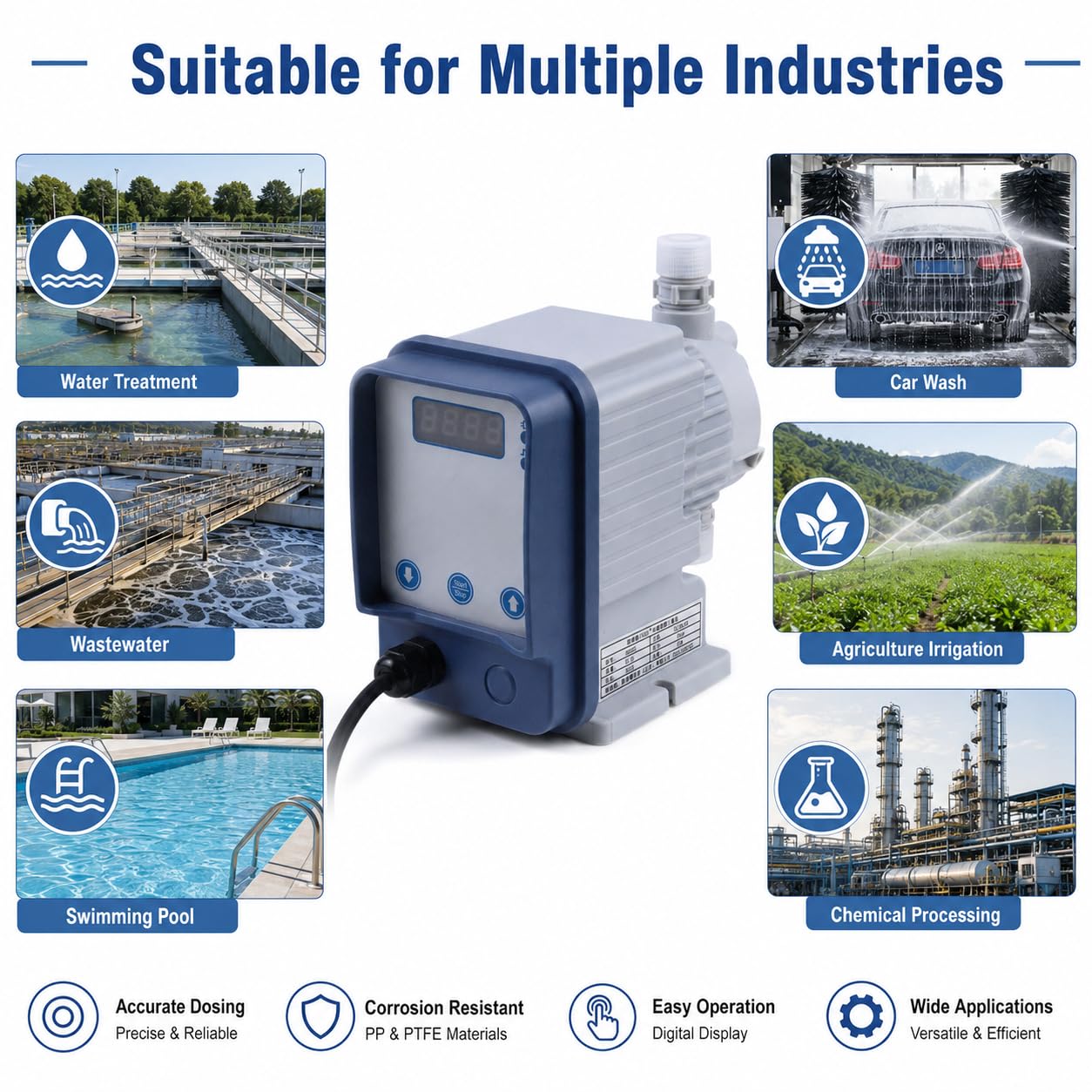 Elektromagnetische Membran-Dosierpumpe, 220 V Wechselstrom, 1-20 l/h, säurehaltige Dosierpumpe, 1-7 bar für Wasseraufbereitung, Chlordesinfektionsmittel-Inhibitor (6 l/h, 5 bar)
