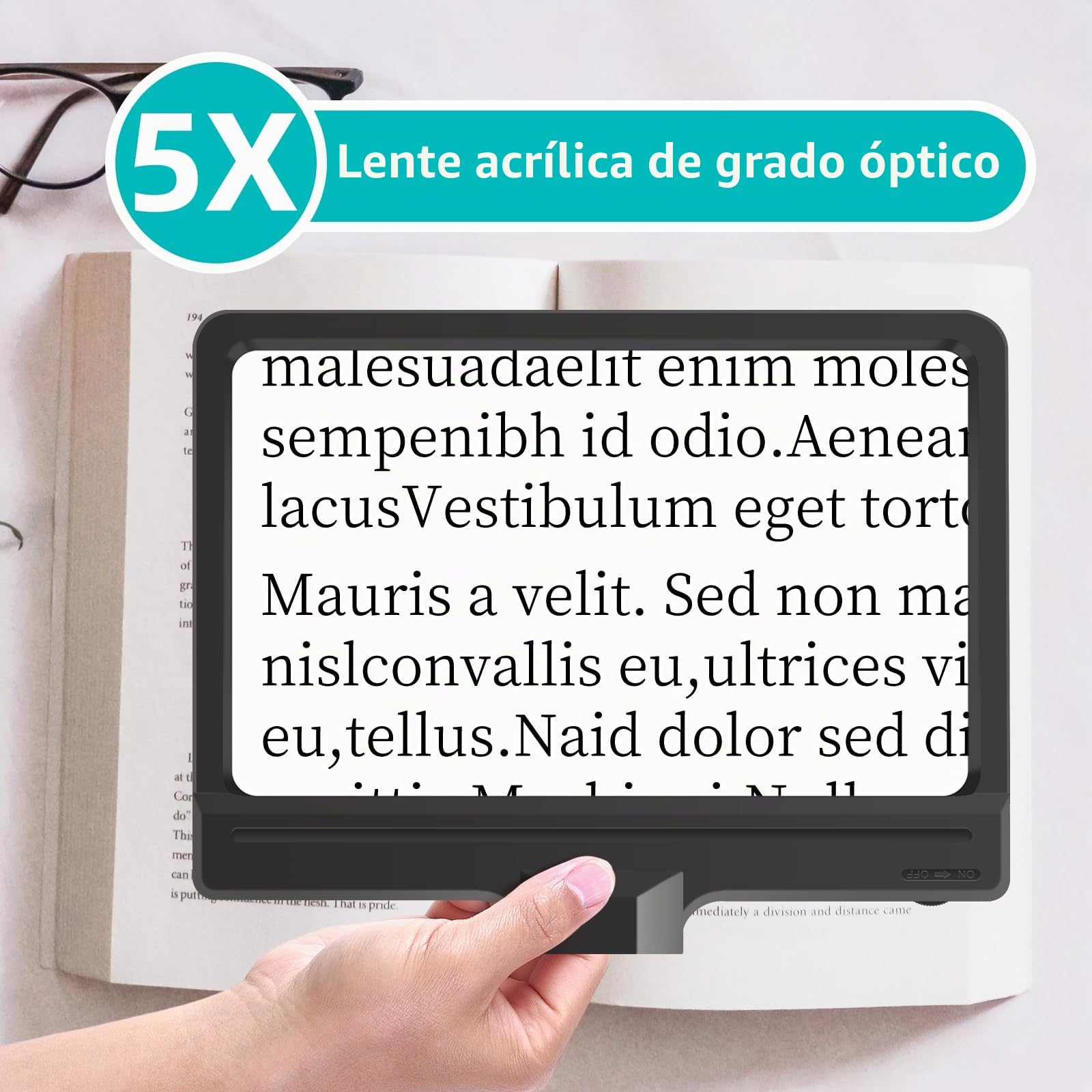 Lupa con luz y soporte, lámpara LED 5 modos de color, regulable continua, brazo giratorio ajustable, lupa iluminada para manualidades, estética, redonda de base