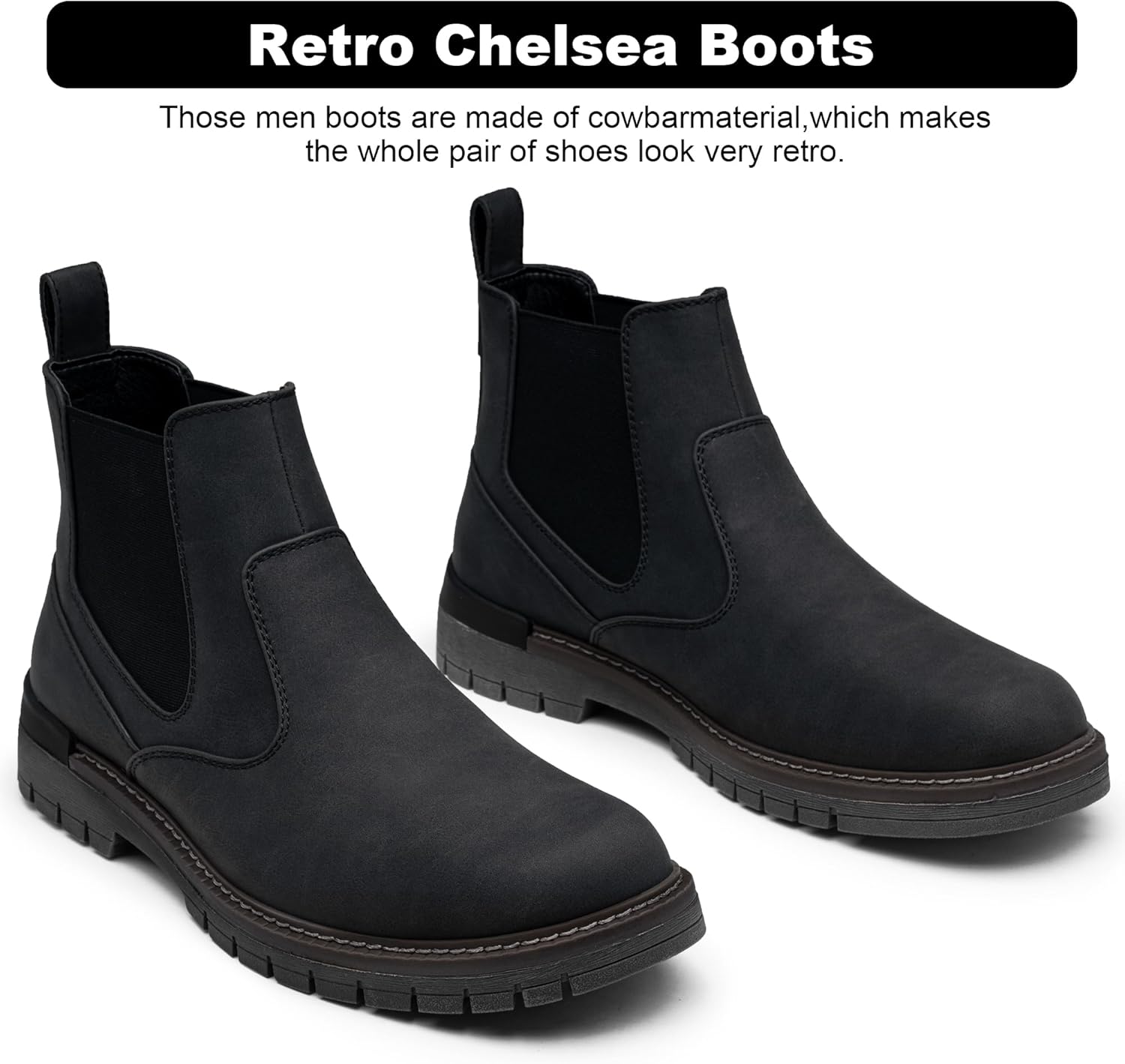 Jousen Mens Boots Retro Chelsea Boots Mens Casual Slip On Boots for Men - Image 3