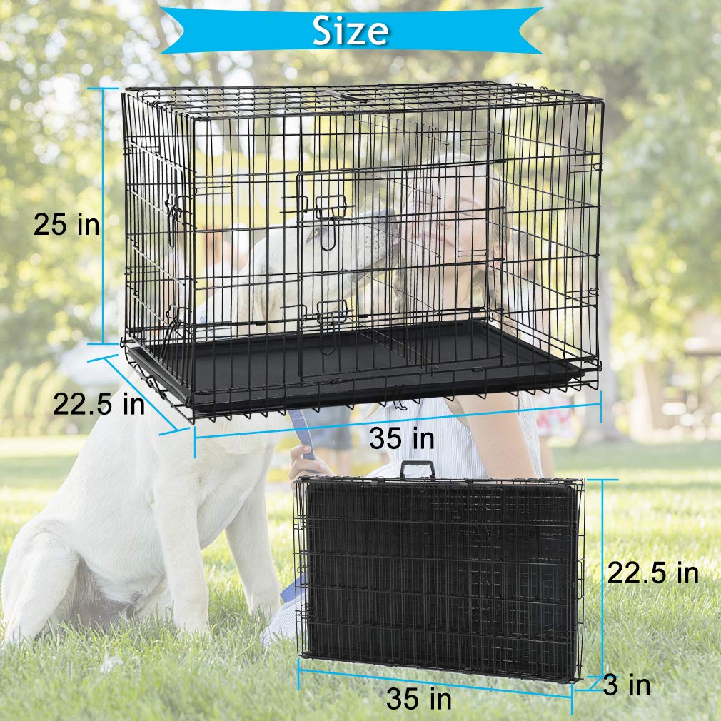 HCY Dog Crate, Dog Kennel 36 Inch Double Door Metal Crate Foldable