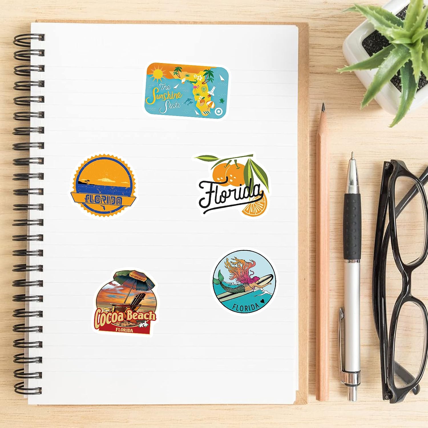 Cute Florida Aesthetic USA Travel Scrapbook Waterproof Stickers Pack 50PCS image 5