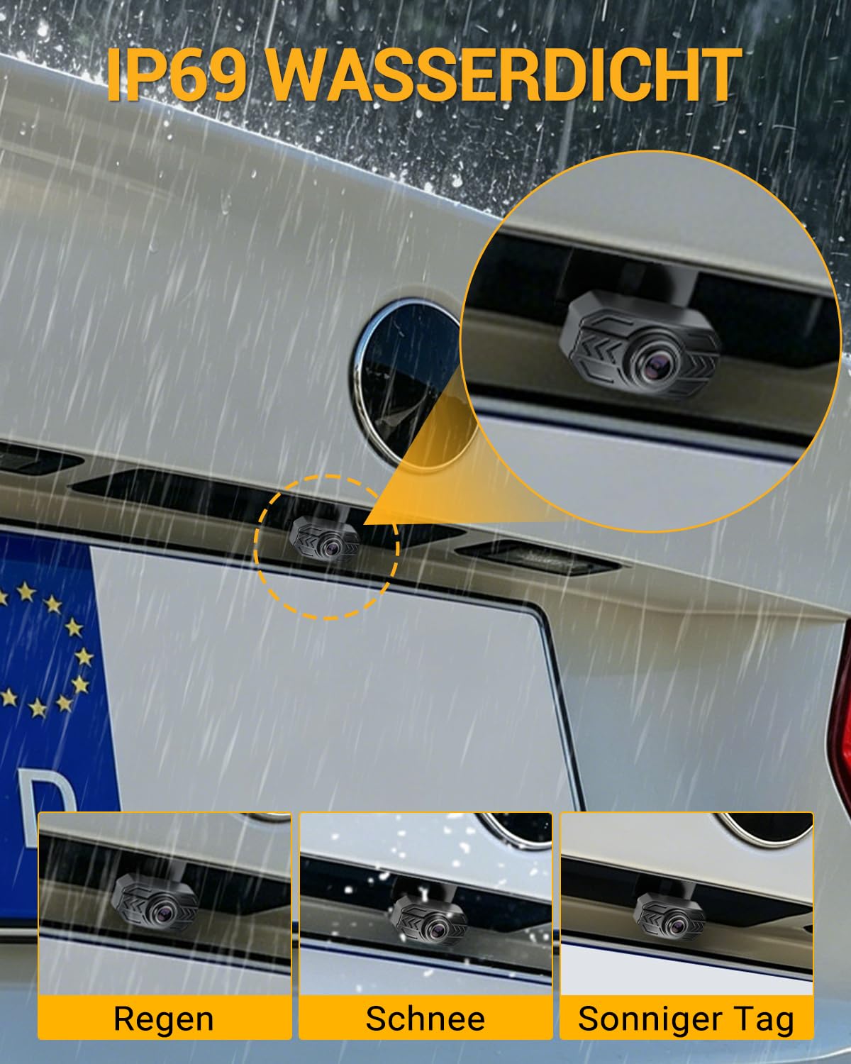 5" 1080P Rückfahrkamera mit Monitor Rückfahrkamera Kabellos Einparkhilfe hinten Kamera mit Monitor und Zigarettenanzünderschalter für Auto, LKW Van SUV IP69 Wasserdicht