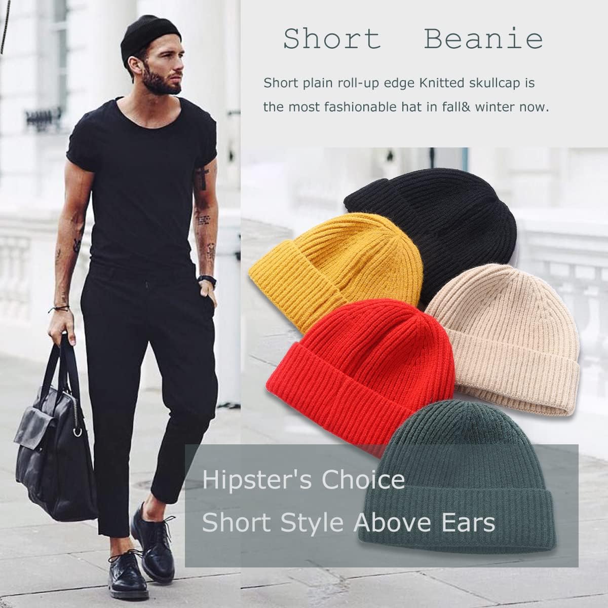 vidsel Short Fisherman Beanie for Men Women, Swag Wool Knit Cuff Trawler Skullcap,Winter Warm Hats - Image 7