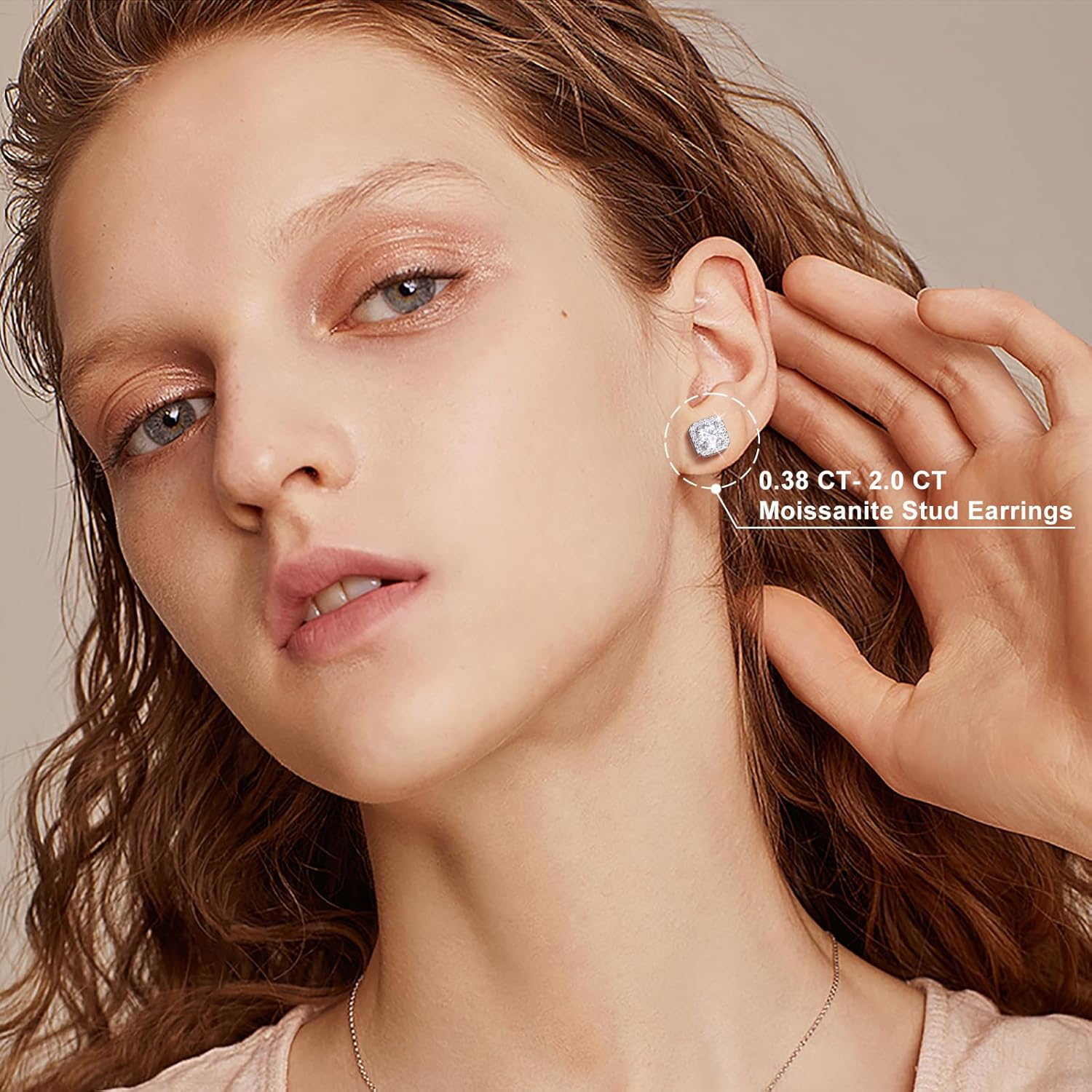 Moissanite Halo Earrings Square 18k Gold Plated 0.56-2.4CT 6-10mm D Color VVS1 Clarity Moissanite Stud Earrings For Women Men Square Stud Earrings 925 Sterling Silver Hypoallergenic Earrings - Image 2