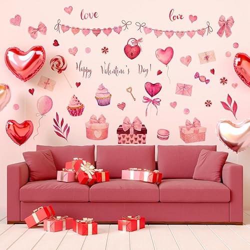 Calcomanías de pared para San Valentín, 53.54 x 40.55 pulgadas, calcomanías de pared de corazón de San Valentín, boda, aniversario, decoración