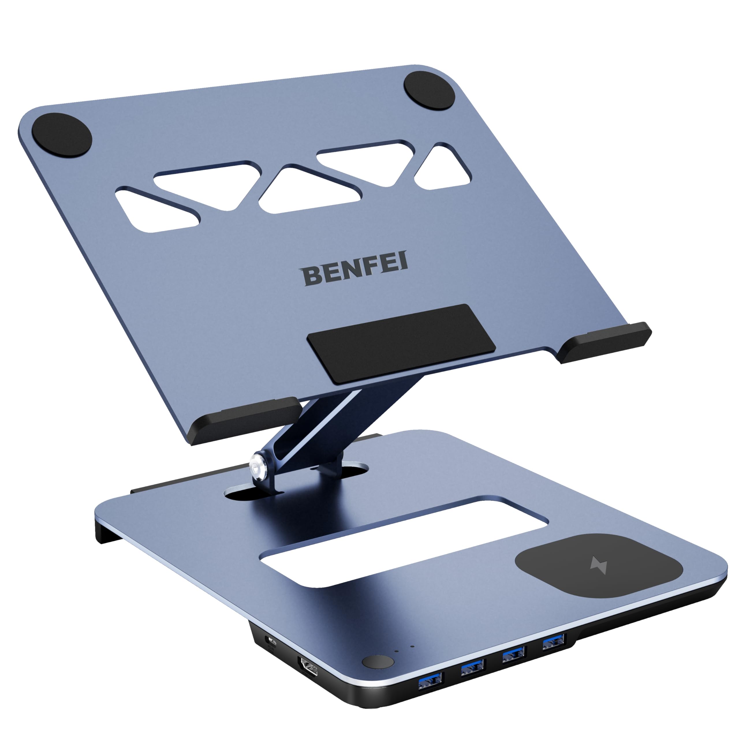 BENFEI Laptop Stand with USB C 6in1 Docking Station, 15W Magnetic Wireless Charger, USB 3.0 KVM Switch, HDMI 4K@60Hz, 4*USB3.0, 100 PD Compatible with MacBook Pro/Air, iPad Pro, XPS, Thinkpad