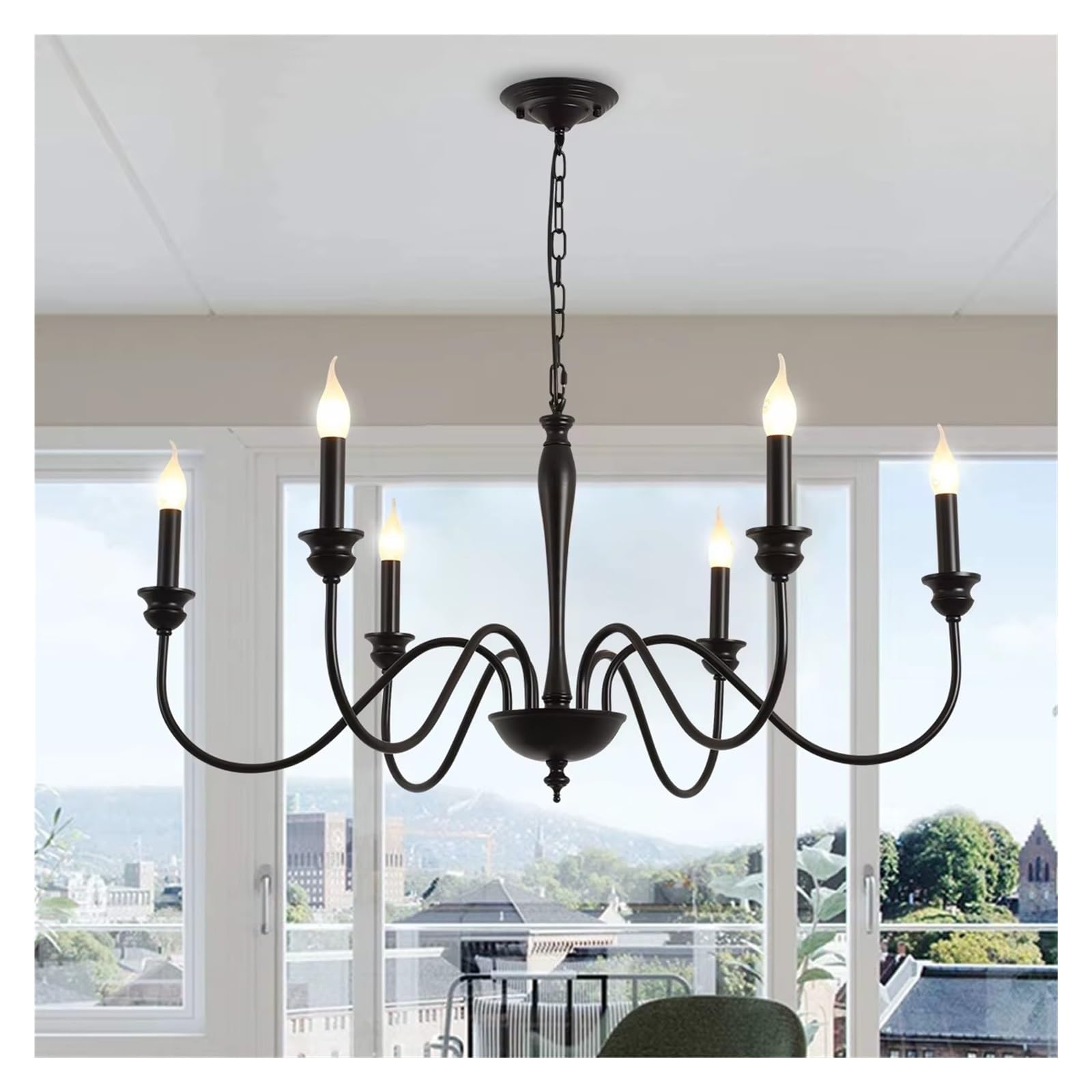 Suspension LED en fer avec luminaire suspendu à 6 bougies de salon