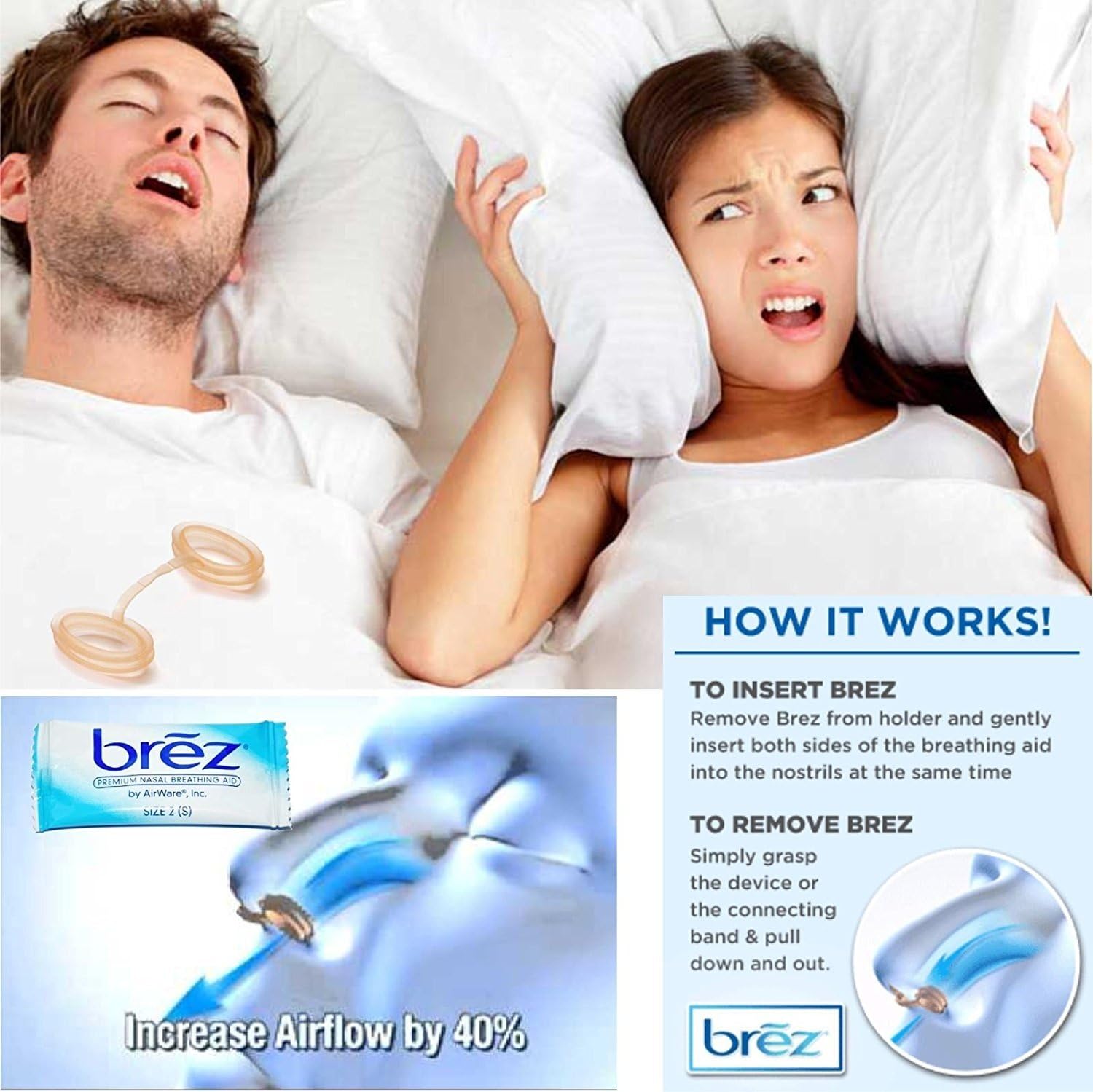 Anti Snoring Aid Breathe Easy at Sleep Soft Nasal Dilators Device No Strips Nose Clips (Medium)