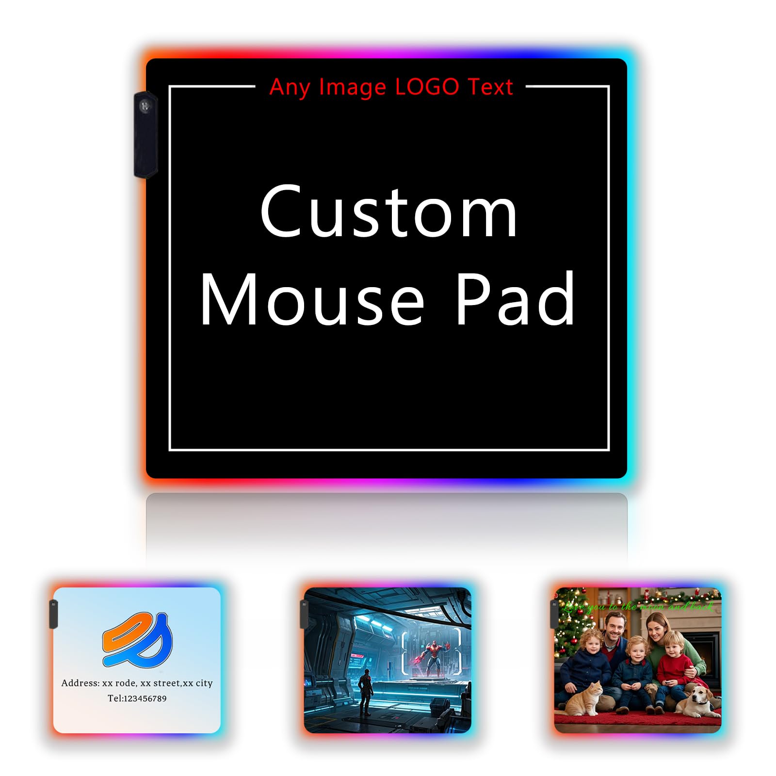 Nsipan Custom RGB Mouse Pad Personalized Led Mouse Pad with Picture Custom Gaming Mouse Mat Glowing Led Non-Slip Rubber Base Computer Keyboard Pad Mat