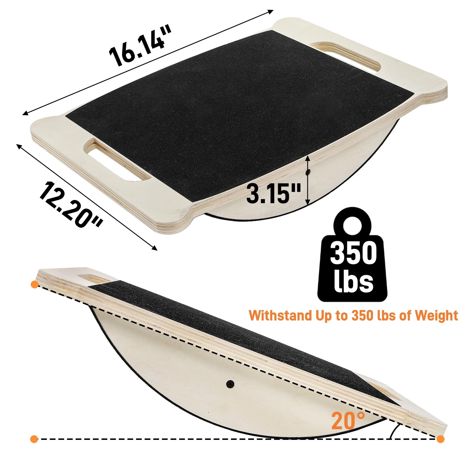 Balance Board professionale in legno, tavola oscillante da 158,8 kg con manico per adulti, tavola oscillante antiscivolo per fisioterapia e forza del core, tavole di bilanciamento per