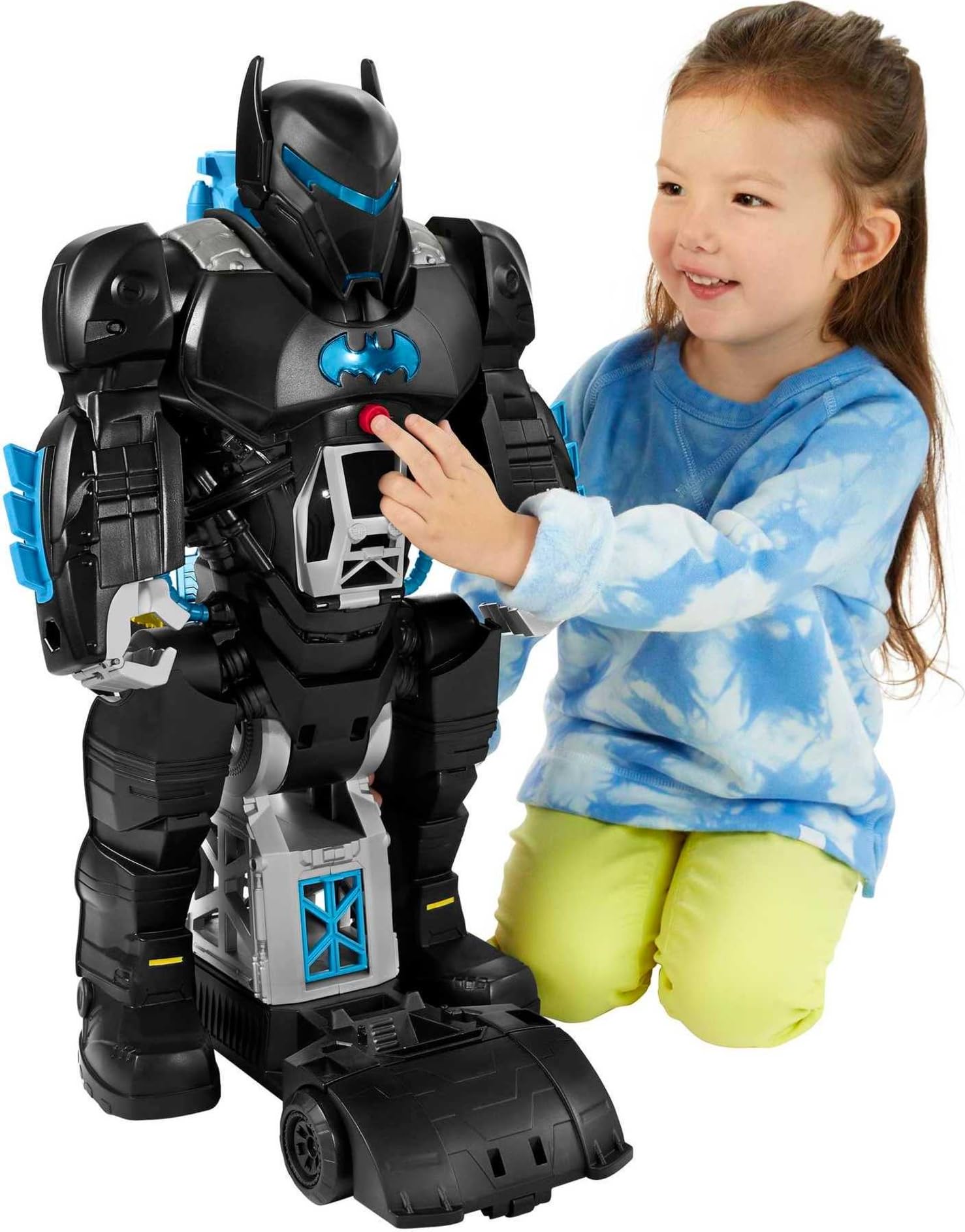 Fisher-Price Imaginext DC Super Friends Batbot Bat-Tech, transformujący robot Batmana 2-w-1, zestaw ze światełkami i dźwiękami, dla dzieci w wieku od 3 do 8 lat, HBV67