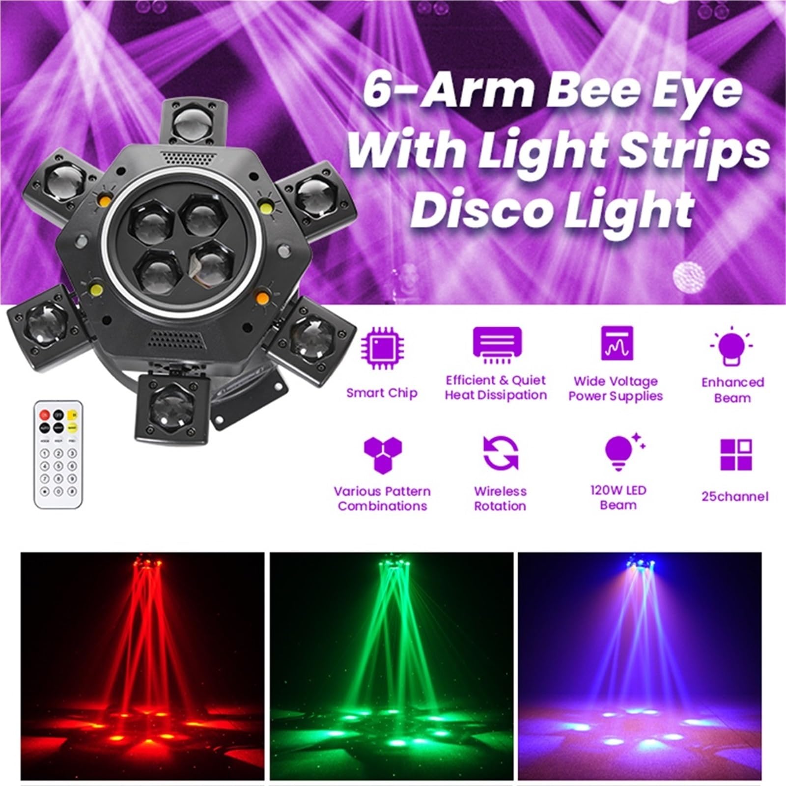 Lampe de Projection, Projecteur LED À Tête Mobile avec Télécommande, 6 Bras, Éclairage De Scène Polychrome for Discothèque,pour Une soirée dansante d'halloween ou d'anniver