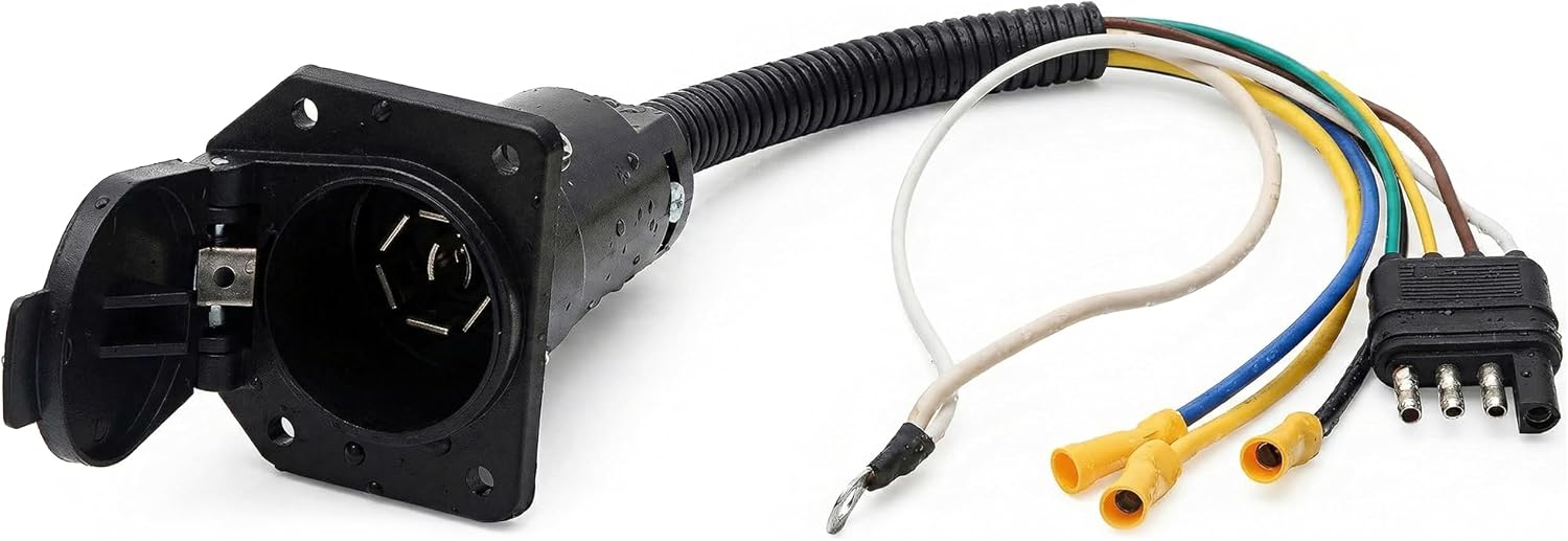 NEWSUN® Premium 4 Pin to 7 Pin Trailer Adapter & 7 Way Round to 7 Way Flat Adapter - 4 Way Flat to 7 Blade RV/Truck Plug Converter, for Towing Lights Assemble