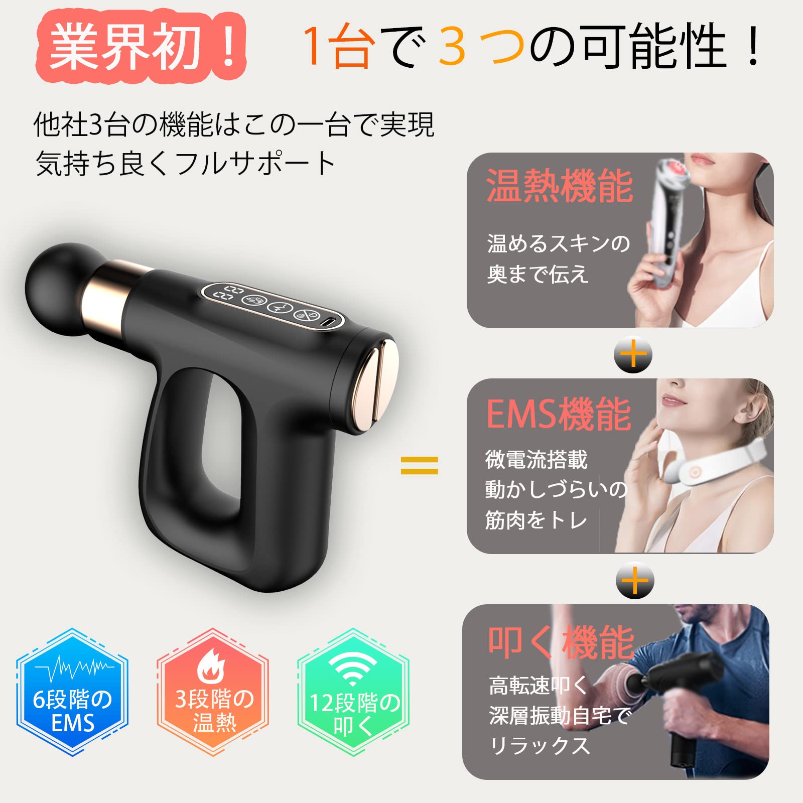 Amazon | 【革新版3in1】筋膜リリースガン 軽量小型【12段階強力振動+