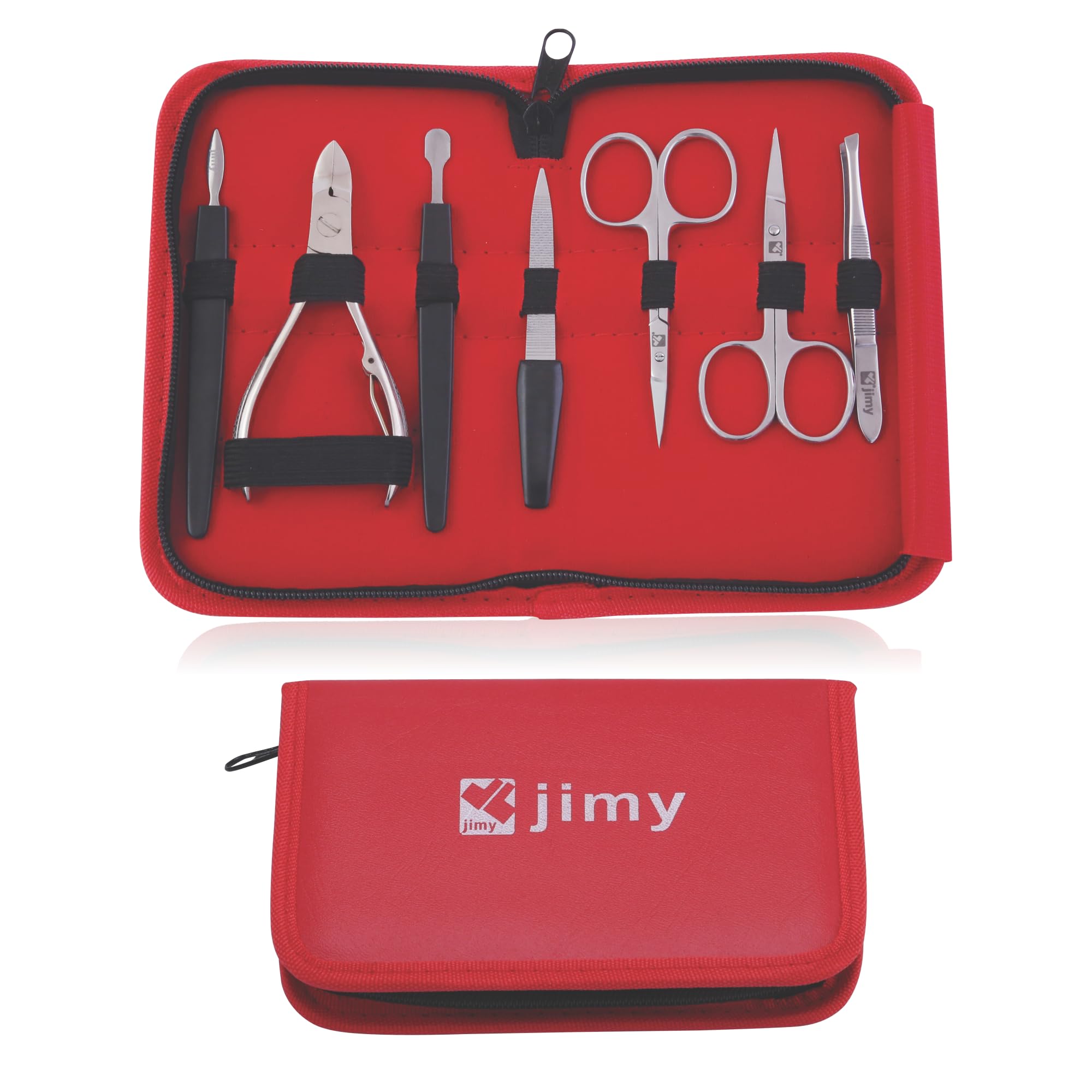 Jimy Manicure Kit 7Pcs, Personal Care Stainless Steel Professional Manicure and Pedicure Kit for Nails, Toenails, Cuticles, Perfect Nail Care Kit for Men, Women, Travel & Gift-Giving