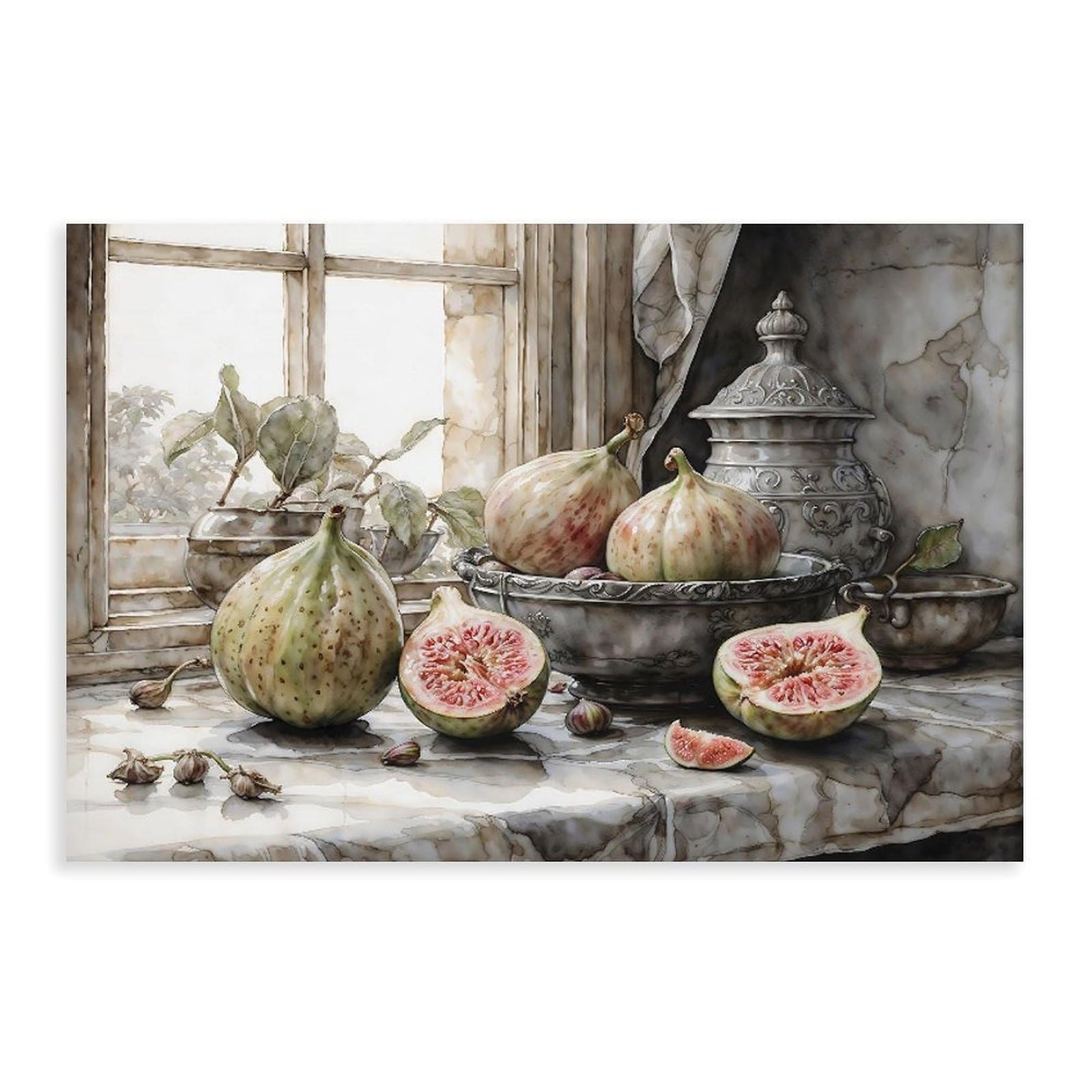 ANFOTCM Guawa i figi martwa natura akwarela vintage kuchnia płótno plakat sztuka ścienna dekoracja nadruk obraz obrazy do salonu sypialni dekoracja 20 x 30 cali (50 x 75 cm)