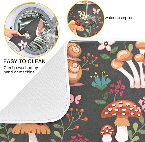 Miniatura 2 de Tapete de secado de platos de hongos con caracoles, almohadillas de cocina absorbentes para mostrador de cocina, secadora de platos, 18 x 24