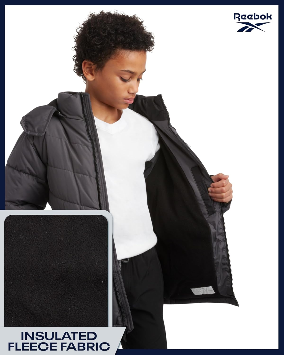 Reebok Boys Puffer Jacket - Heavyweight Quilted Water & Wind Resistant Boys Winter Coat - Fleece Insulated Kids Winter Jacket - Image 5