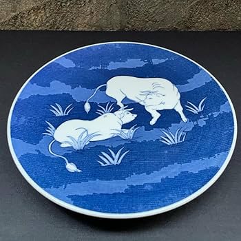 Amazon.co.jp: 古美術 有田焼 竜右衛門 龍右衛門 大皿 双牛 25.5