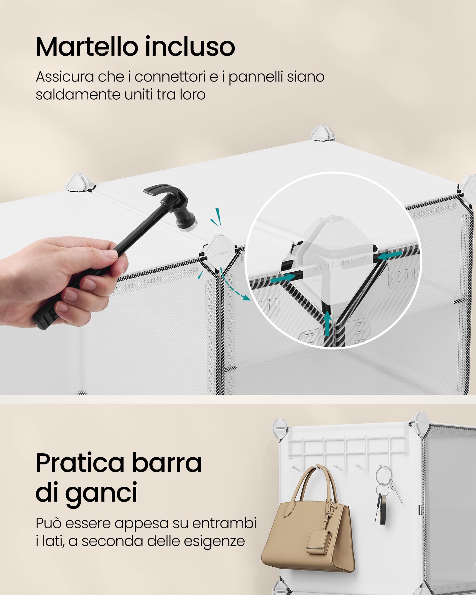 SONGMICS Scarpiera, Scaffale Modulare a 10 Scomparti per 40 Paia di Scarpe da Ingresso, con Sportelli, Telaio in Acciaio e Ripiani in Plastica, Camera da Letto, Bianco e Trasparente LPC035W01