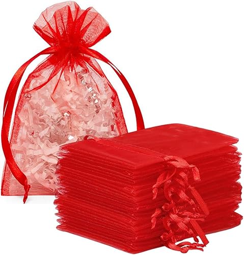 Vista 67 de 100 Pcs Gift Organza Bags 5x7 Inch Gold Drawstrings Sheer Fabric Pouch for Jewelry Baby Shower Christmas Party Favors Wedding Kids Men Teenage