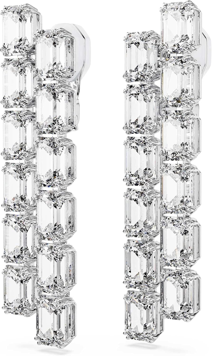 Swarovski Millenia Rhodium Plated Octagon Cut Long Clip Earrings, White, 5.5 cm x 1.3 cm, Crystal, Crystals