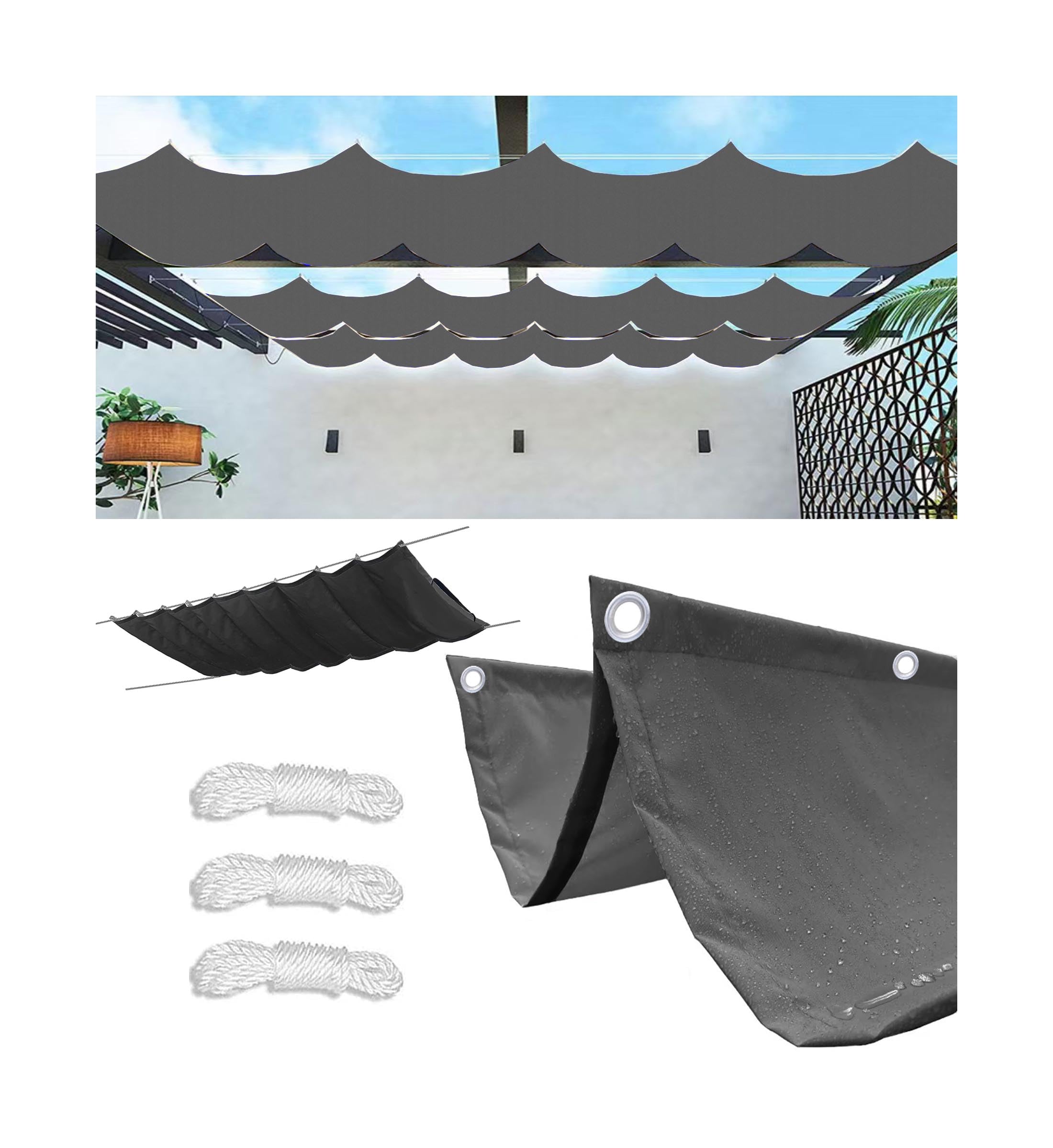 Retráctil Ondulada Vela de Sombra Impermeable 2x2M(AxL) Toldos Exterior Rectangular Protección Rayos UV Resistente al Desgarro para Terraza Balcon Exterior Jardín con Ojales y Cuerdas Gris Oscuro