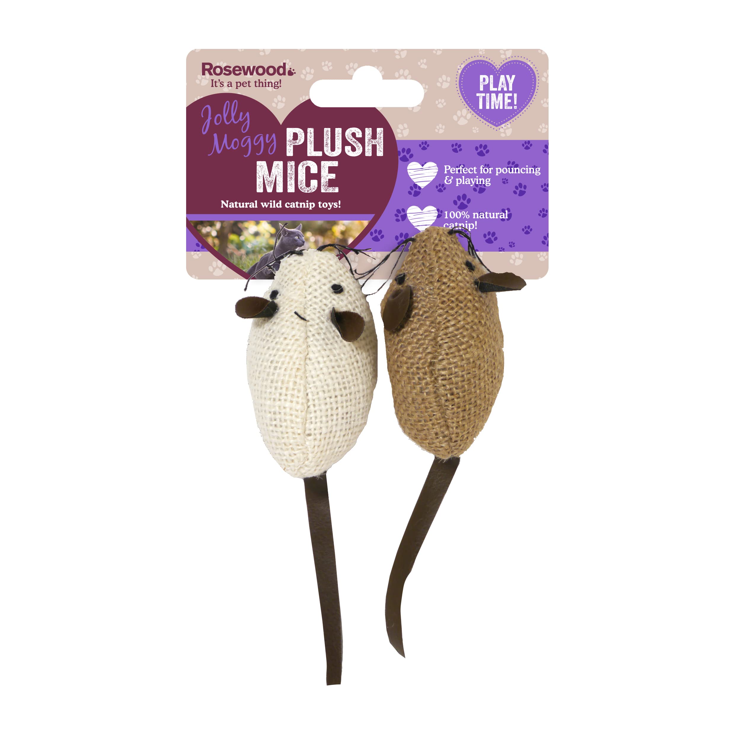 Rosewood Jolly Moggy 100% Natural Catnip Mice, Cat Toy, Pack of 2