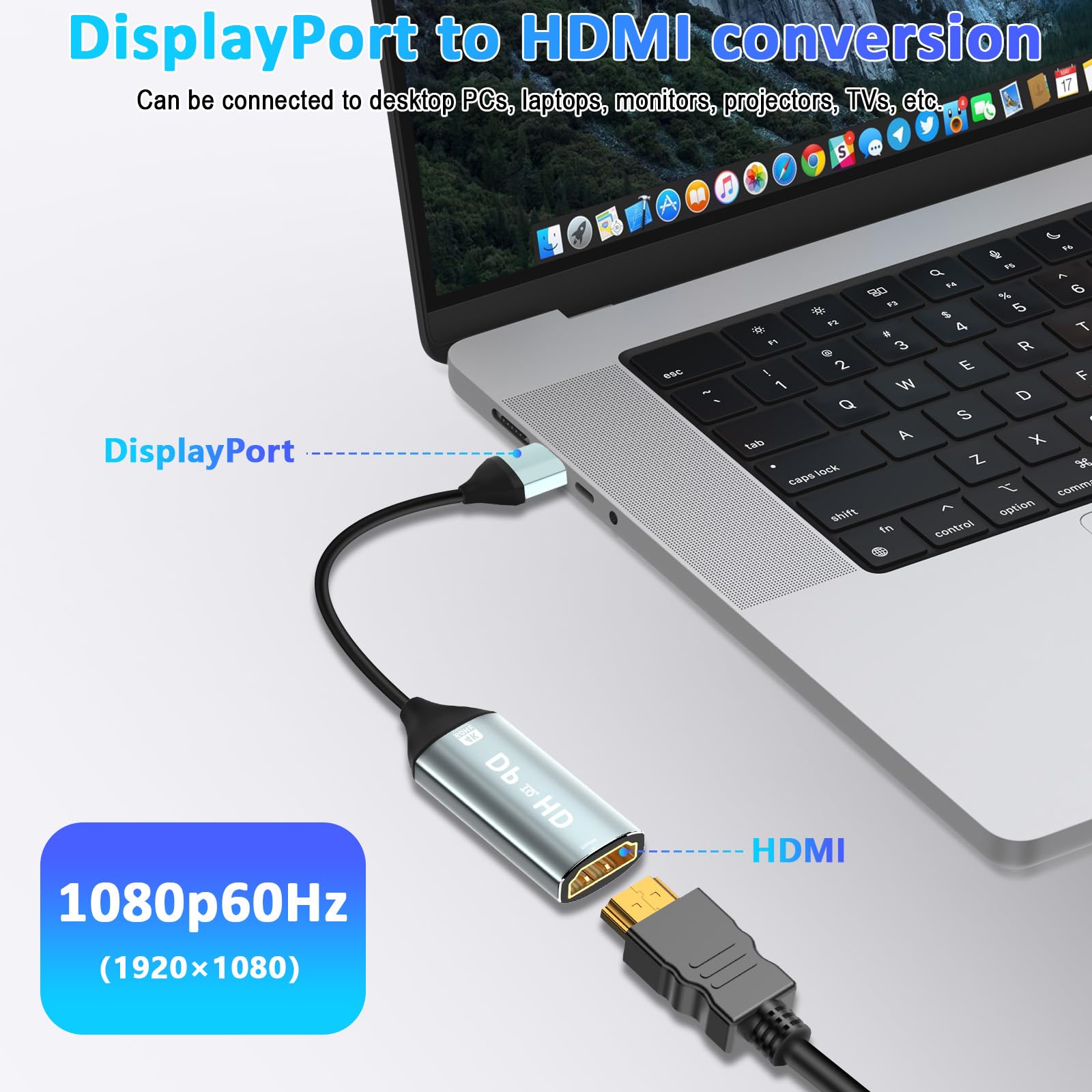 Adapter DisplayPort na HDMI, synchronizacja audio/wideo 4K 60Hz, DP 1.2 do HDMI 2.0, odpowiedni do HDTV/MONITOR/PROVENOR/PROC (1 opakowanie)