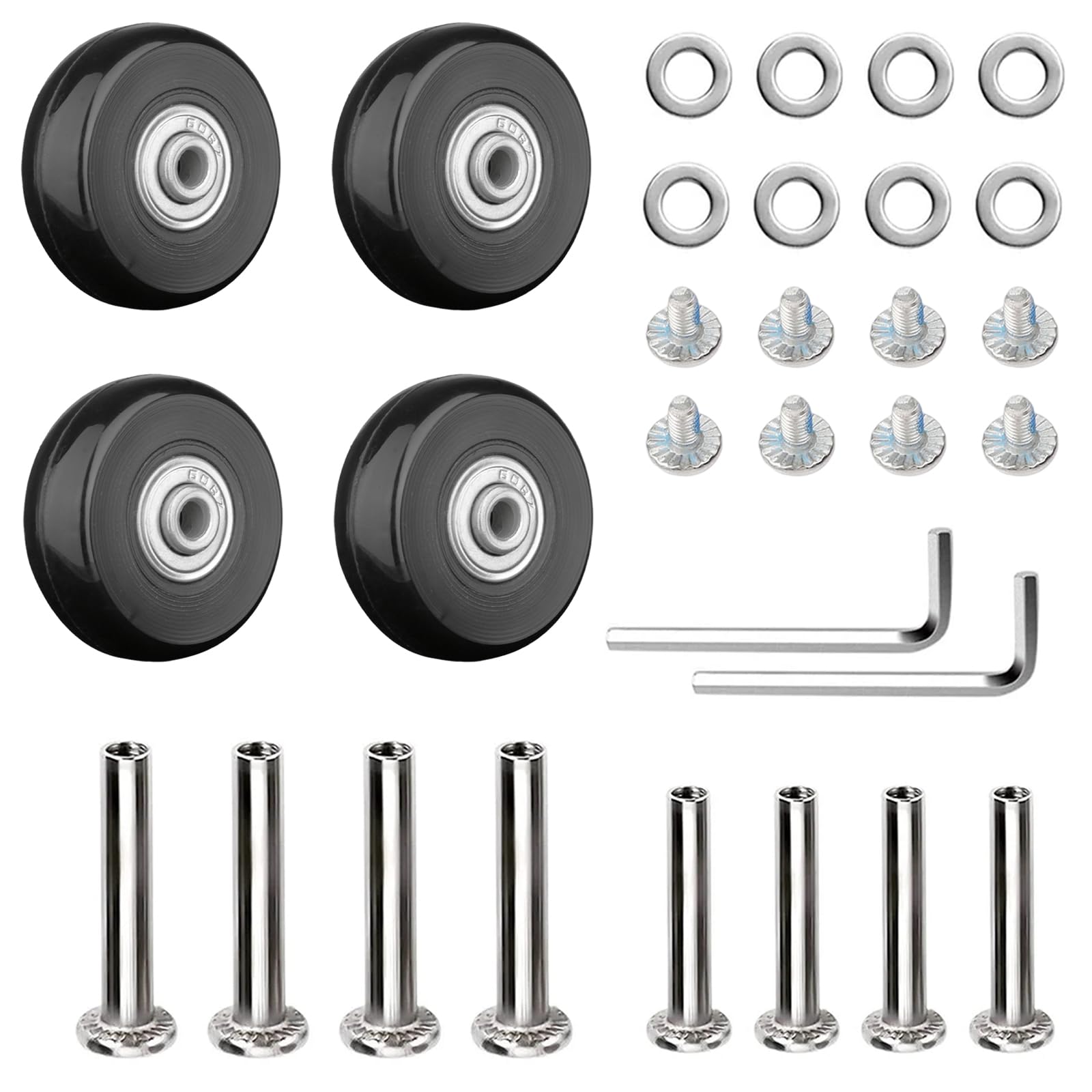 4 Pezzi Ruote Trolley Ricambio 50mm x 18mm Ruote Valigia Ricambio Ruote per Valigia con Parti di Ricambio Dell'Albero in Metallo Adatto per Boxie Carrelli a Mano Passeggini (Nero)