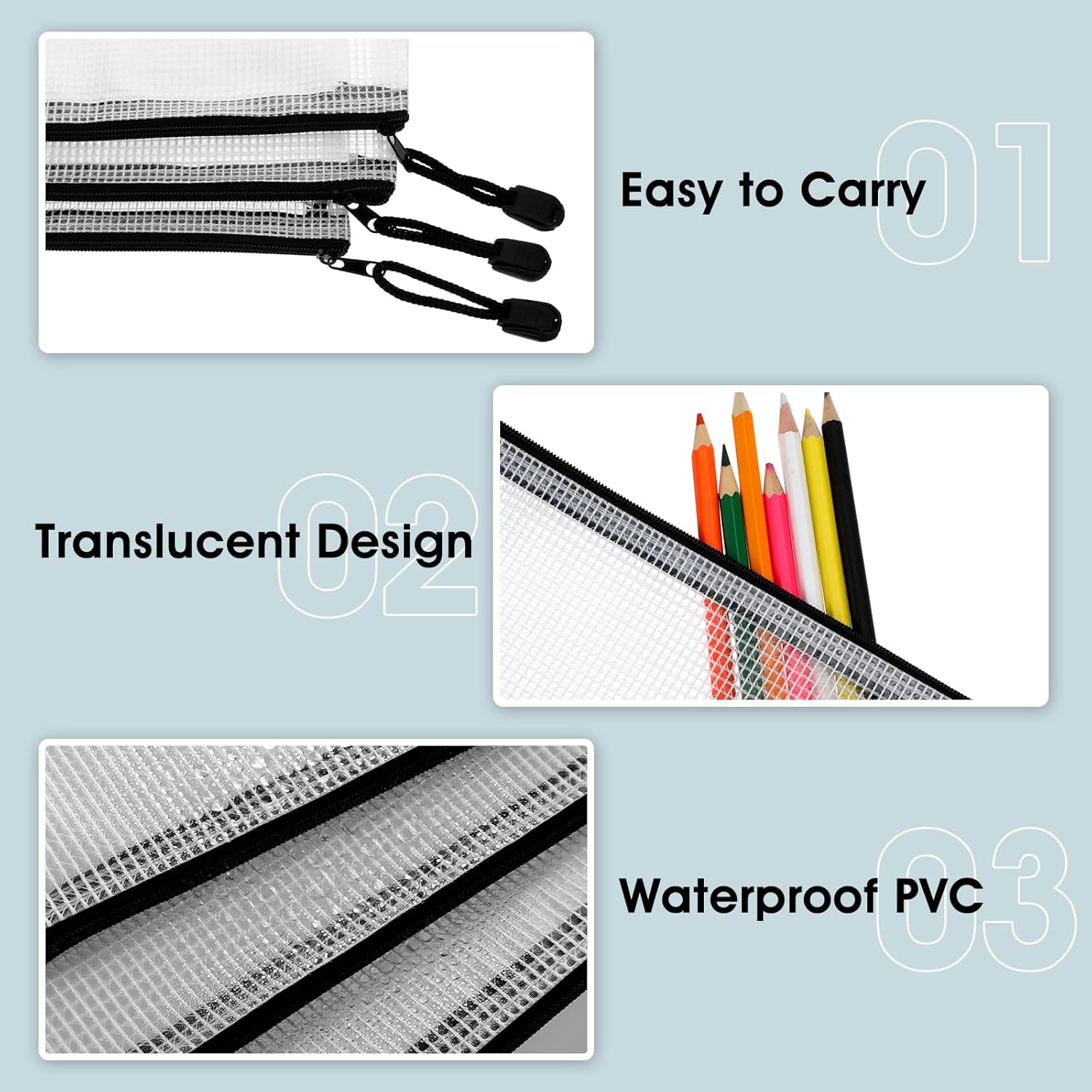 100 Pack Pencil Pouch Bulk Back Mesh Zipper Pencil Cases 9.5 x 4.5 Inch Small Clear Holder Storage Multipurpose Cosmetics Toiletry Bags for Office, Bill, Travel, Stationery