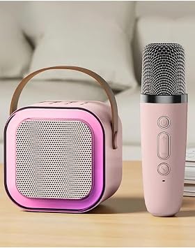 Mini Kablosuz Bluetooth Karaoke Hoparlör Kareoke Makinesi Çocuklar İçin Evde Karaoke Seti (Pembe)