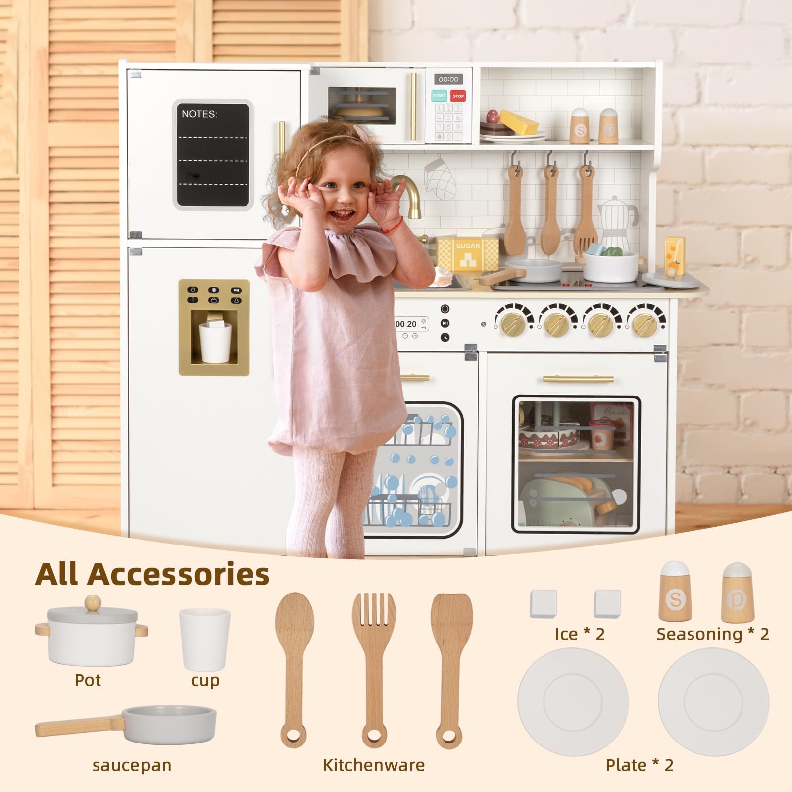 OOOK Machine à Café En Bois 2-en-1 – 28 Accessoires, Menu, Jeu De Rôle Barista – Stimule Créativité Dès 3 Ans