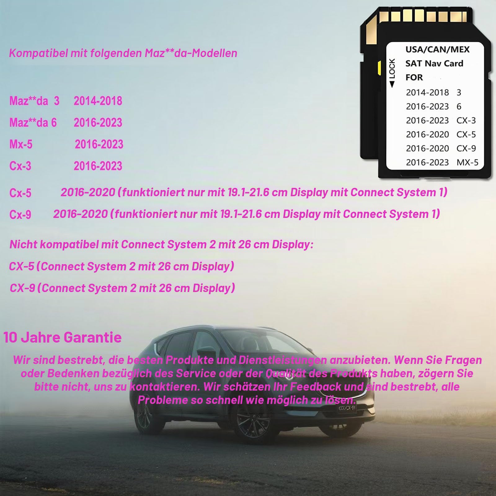 Navigations-Speicherkarte kompatibel mit Maz*da 2016–2020 CX-5 / CX-9, 2014–2018 Maz*da 3, 2016–2023 Maz*da 6 / CX-3 / MX-5, verbesserte USA/CAN/MEX Karten