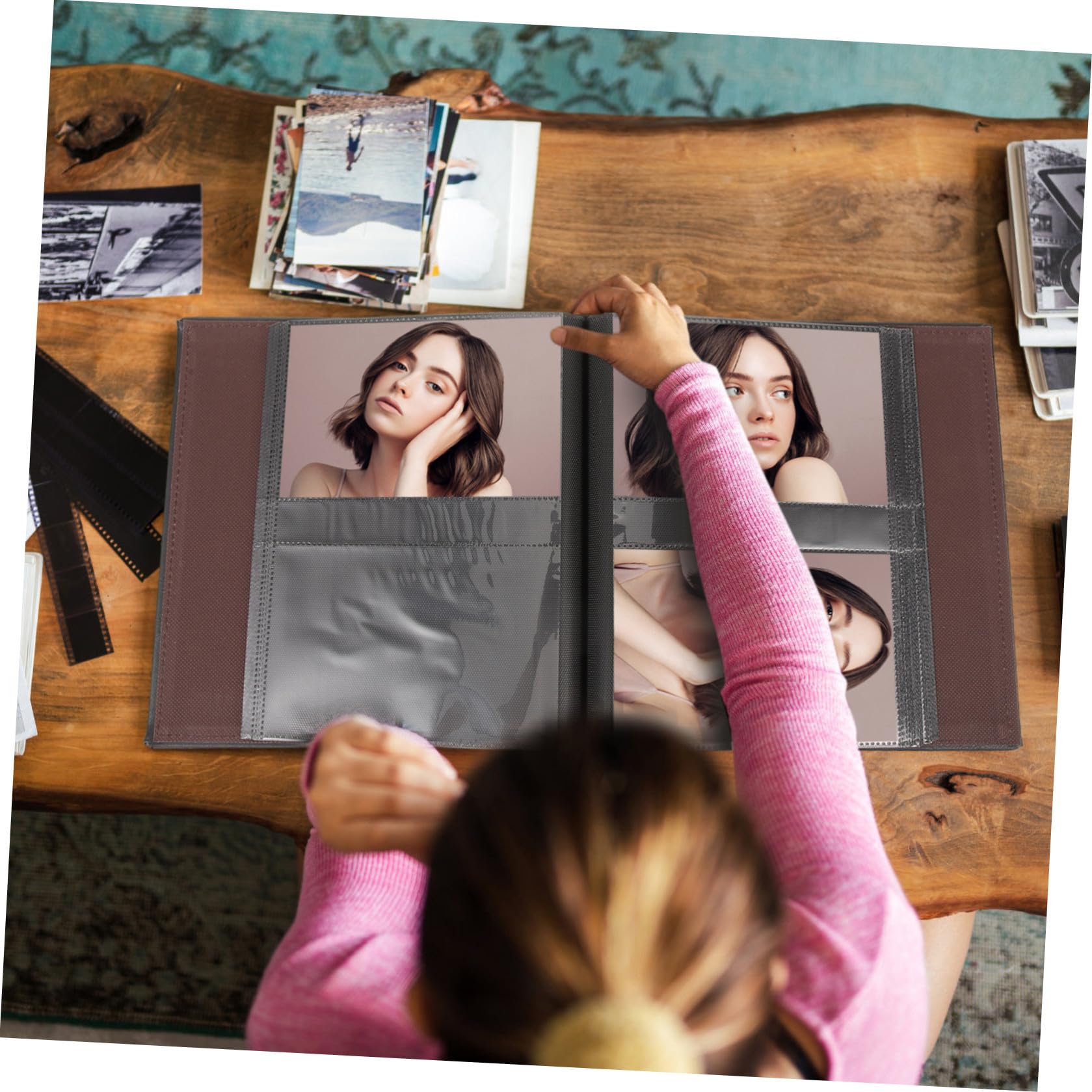 Selbstgemachtes Leder Fotoalbum zum Einkleben Vintage Scrapbook Familienalbum 6 Zoll Handgefertigtes Hochzeitsalbum mit Schwarzem Einband Reise und Erinnerungstagebuch