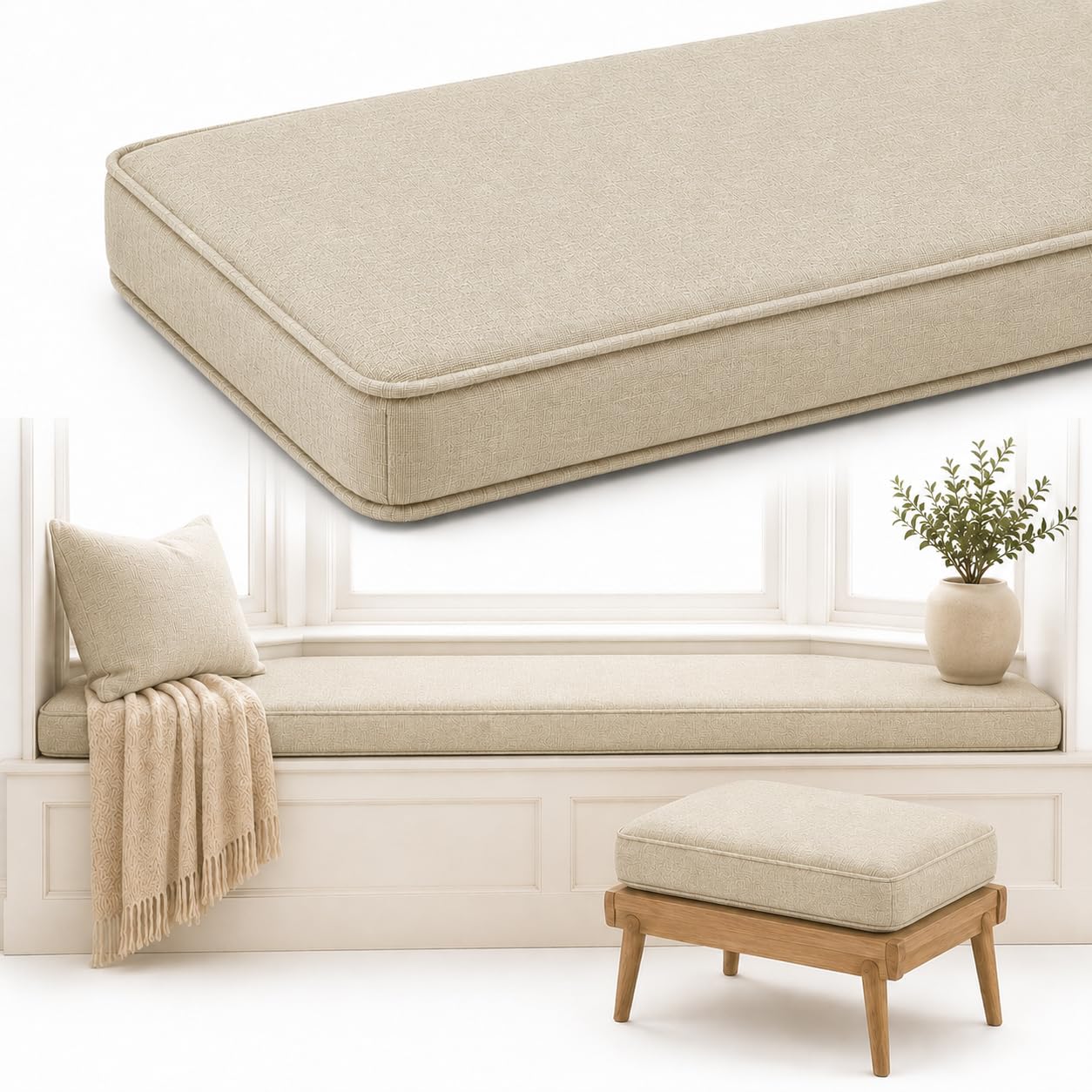 AZMAHT Window Seat Cushion, Non-Slip Indoor Bench Pad
