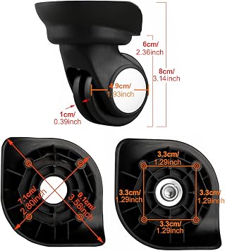 2 Pair Replacement Wheels for Luggage 360 Swivel Dual Suitcase Casters Roller Black (W003)