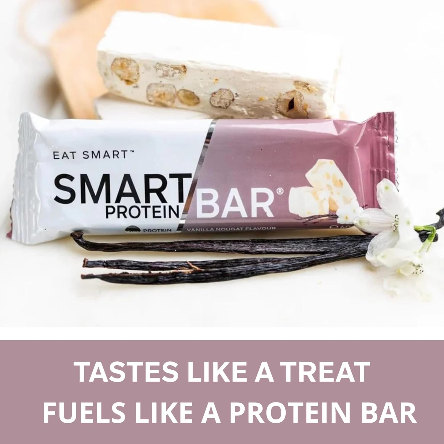 Smart Bars Protein Bar - Vanilla Nougat, 12 x 60 g | 19.5 g High Protein Snack, Keto-Friendly, Nutritional, Low-Carb, Low Sugar