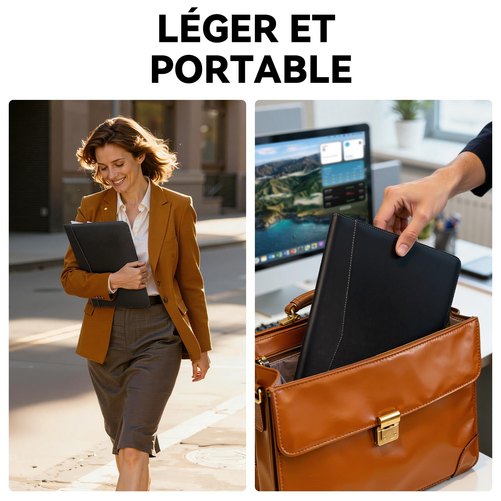 Newyes Porte-Documents A4 Imperméable Cuir Synthétique Noir