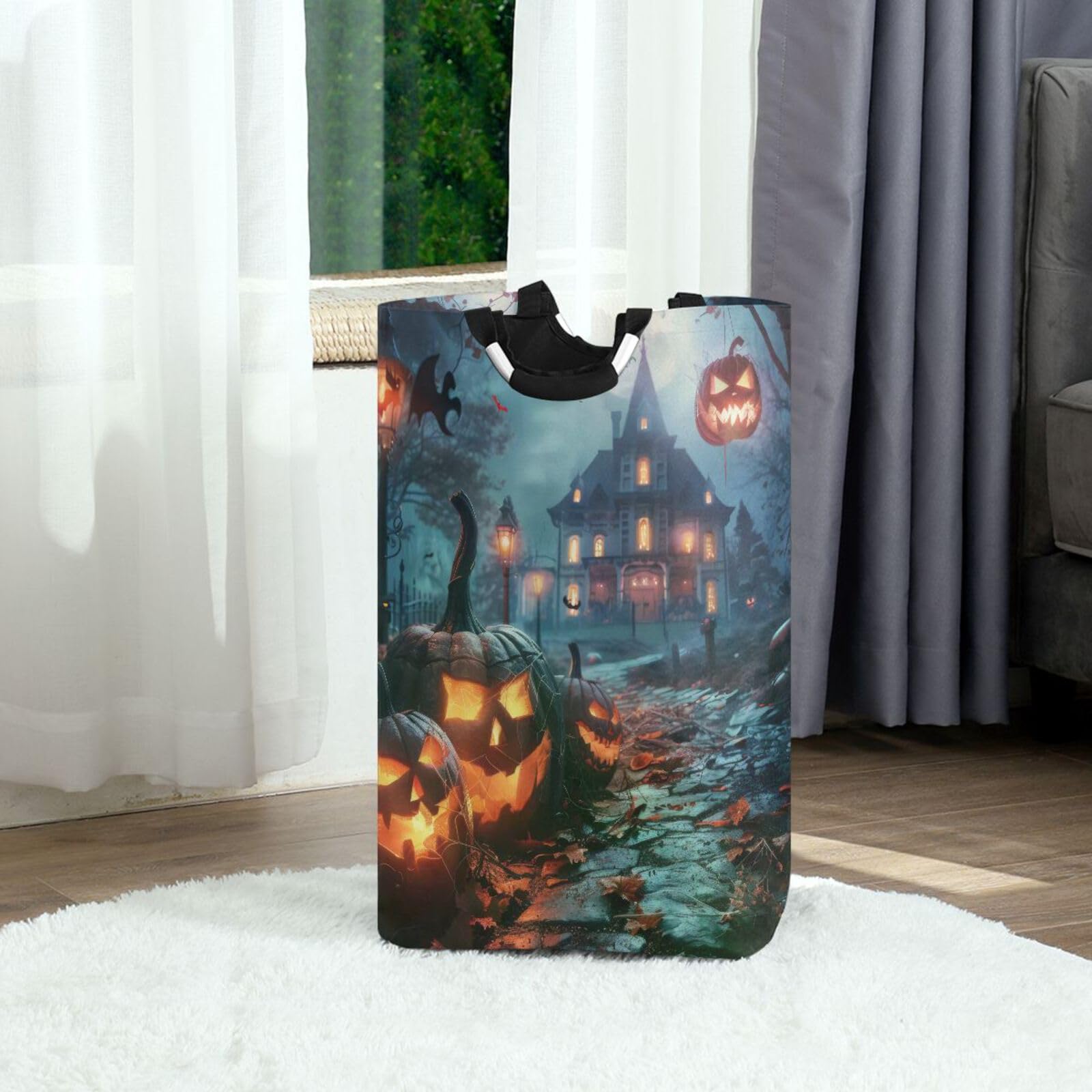 Jihqo Laundry Hamper Basket Halloween Motifs (8) Collapsible Nursery Storage Bin Waterproof Clothing Baskets for Home Bedroom Bathroom Washing Room