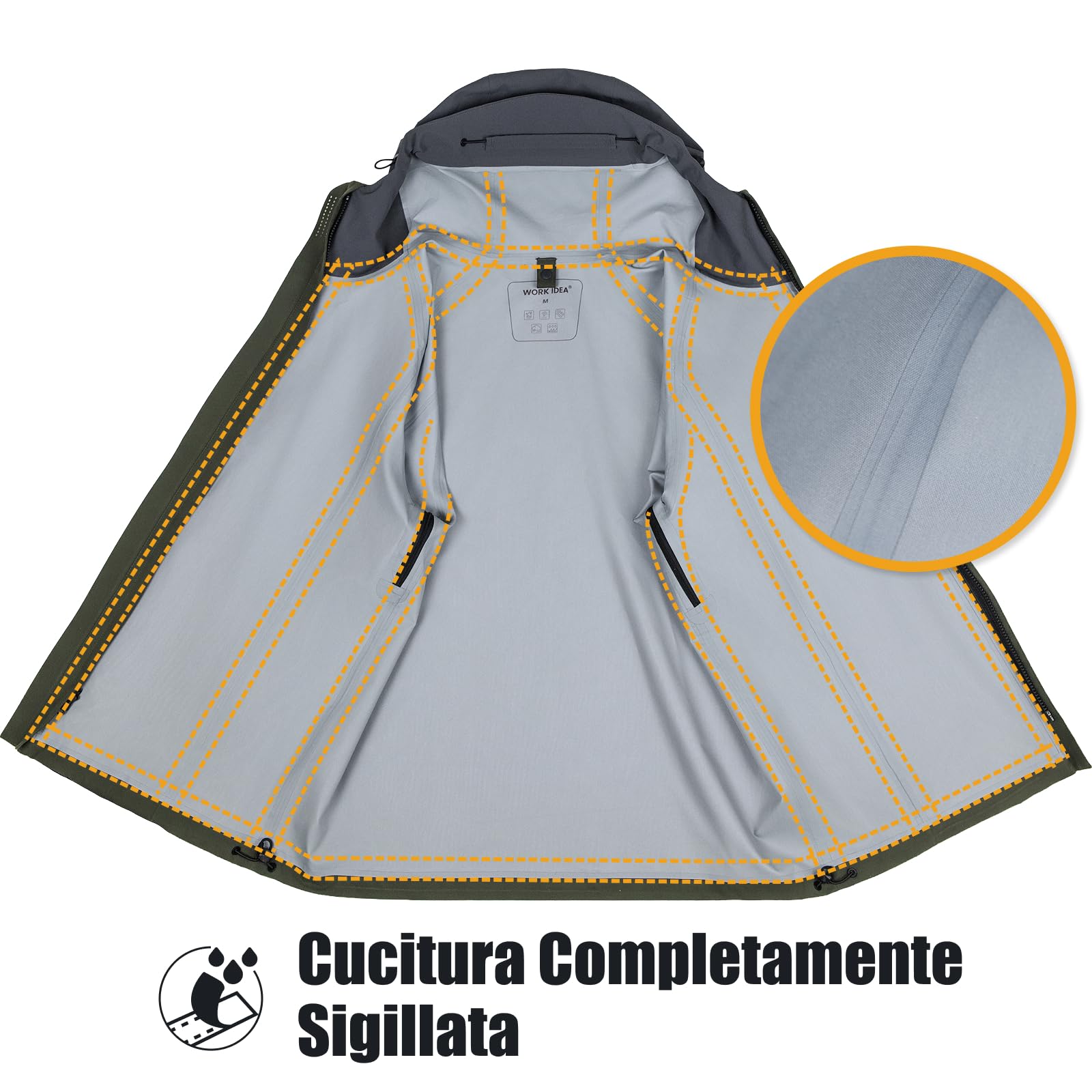 WORK IDEA Giacca da uomo 3 in 1, impermeabile (colonna d'acqua 10000 mm), traspirante, antivento con cappuccio e interno in pile, giacca funzionale per escursioni, bicicletta, campeggio e attività