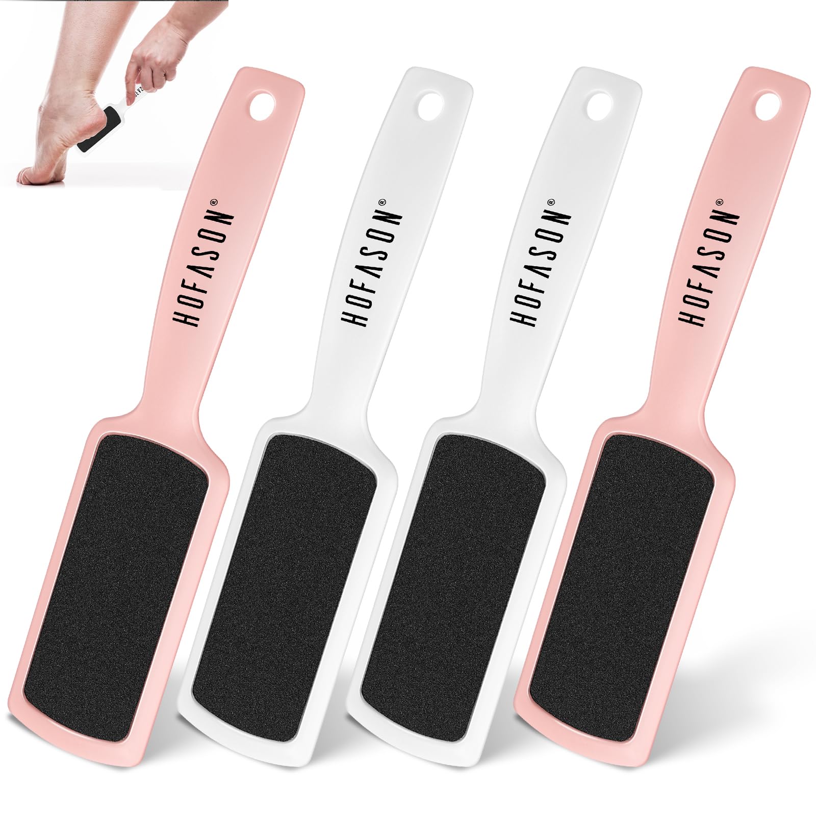 HOFASON 4Pcs Pedicure Foot Files Callus Remover, Double Sided Feet Rasp for Dead Skin Professional Scrubber Pedicure Tools for Feet at Home or Salon Care (Pink&White)