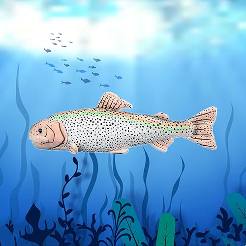 Miniatura 3 de Tiny Heart Juguete de peluche de trucha arcoíris de simulación, 16.53 pulgadas, suave trucha arco iris, juguete de peluche de pez, decoración de