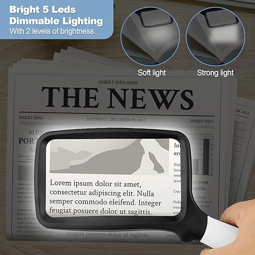 Miniatura 3 de Lupa plegable de mano con luz, lupa de lectura rectangular grande 3X con LED regulable para degeneración macular personas mayores de lectura,