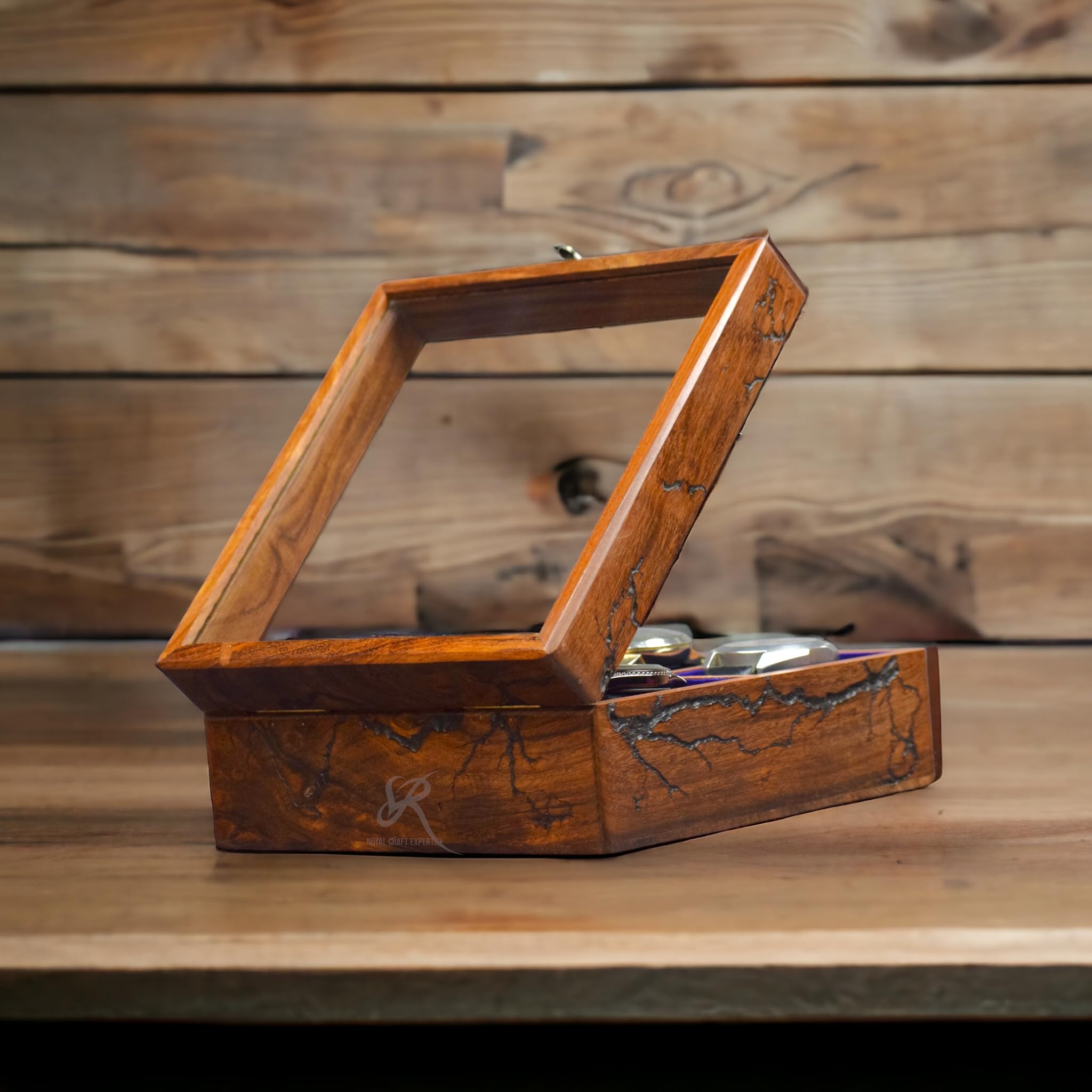Personalized Fractal Burning Turn Wood Watch Boxes, Watch cabinets, round edges watch case, Indian Rosewood watch organizer, gift for special occassions , anniversary gift (Black Litchenberg) (B0CSJV9RW6) Amazon Price History, Amazon Price Tracker