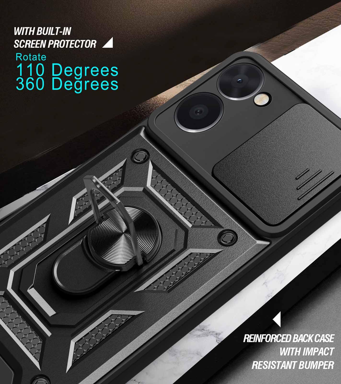 HAOYE Cover Per Realme C33 Con Anello Girevole 360° E Supporto Magnetico Auto - Custodia Protettiva TPU E PC - Colore Blu - 5