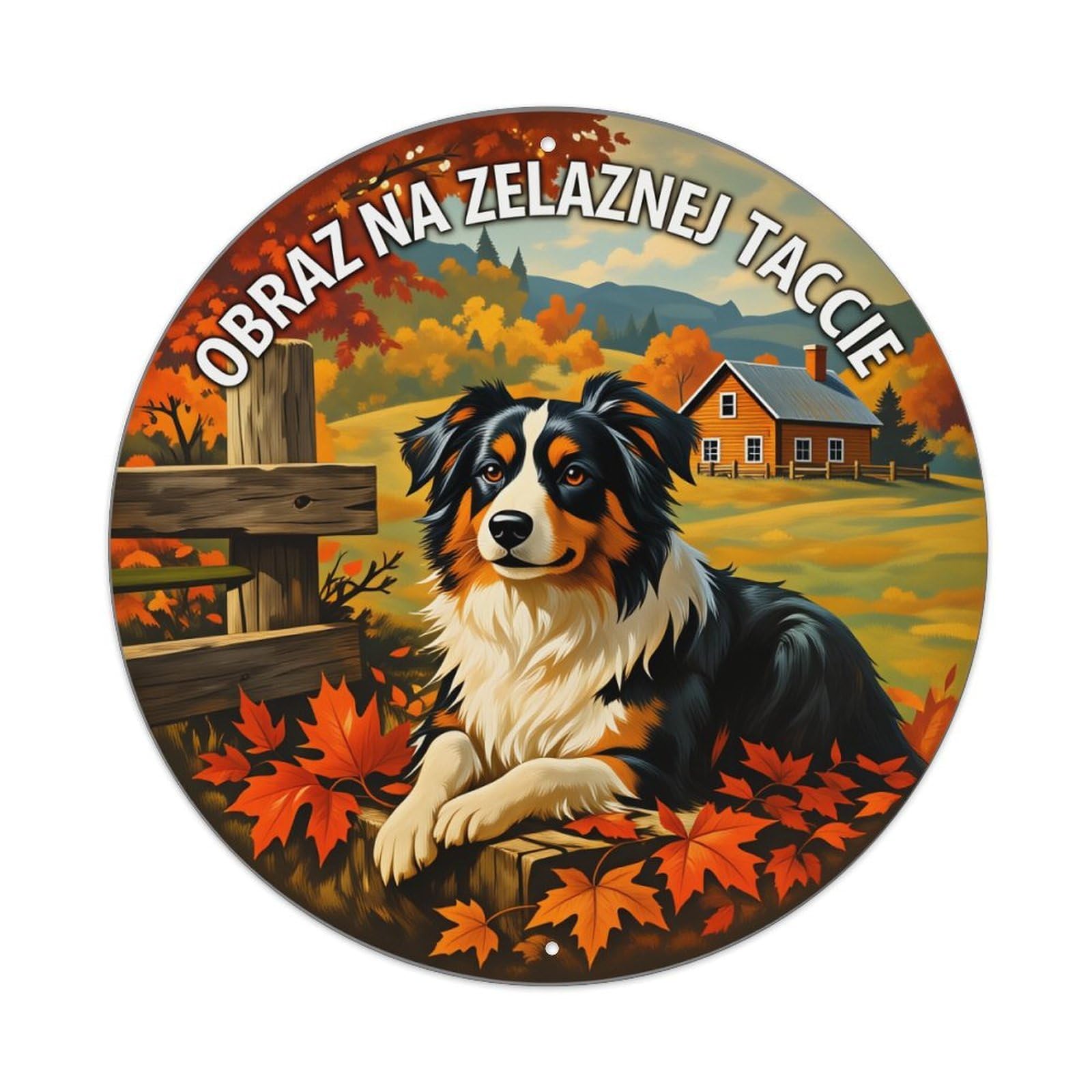 Autumn Landscape Dog House Leaves Round Tin Sign Vintage Style Metal Sign Home Bar Garden Wall Plaque Decor Metal Poster 8x8 Inch