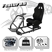 Vista 3 de Dardoo Racing Simulator Cockpit Frame with Real Blackseat Racing Wheel Stand Fits Logitech G923 G29 G920 Thrustmaster Fanatec Adjustable with