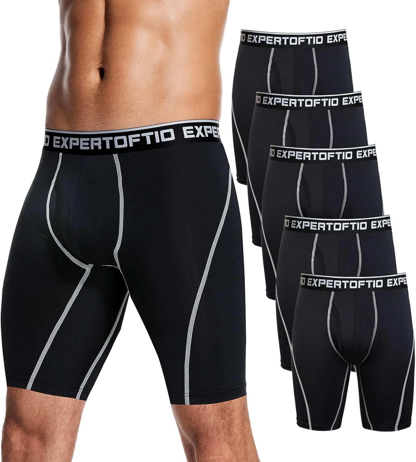 Men's Underwear 9 Inch Extra Long Leg Boxer Briefs for Men Pack, Athletic, Sport, Quick Dry, Moisture Wicking Fly
