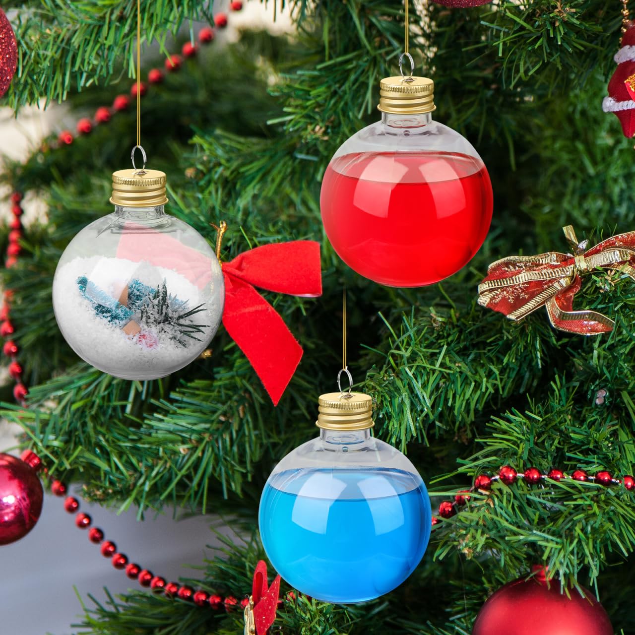 DOITOOL Palline di Natale riempibili per albero di Natale, 10 pezzi, trasparenti, a forma di bottiglia d'acqua, in plastica trasparente, decorazioni natalizie per feste di Natale, 250 ml, dorate